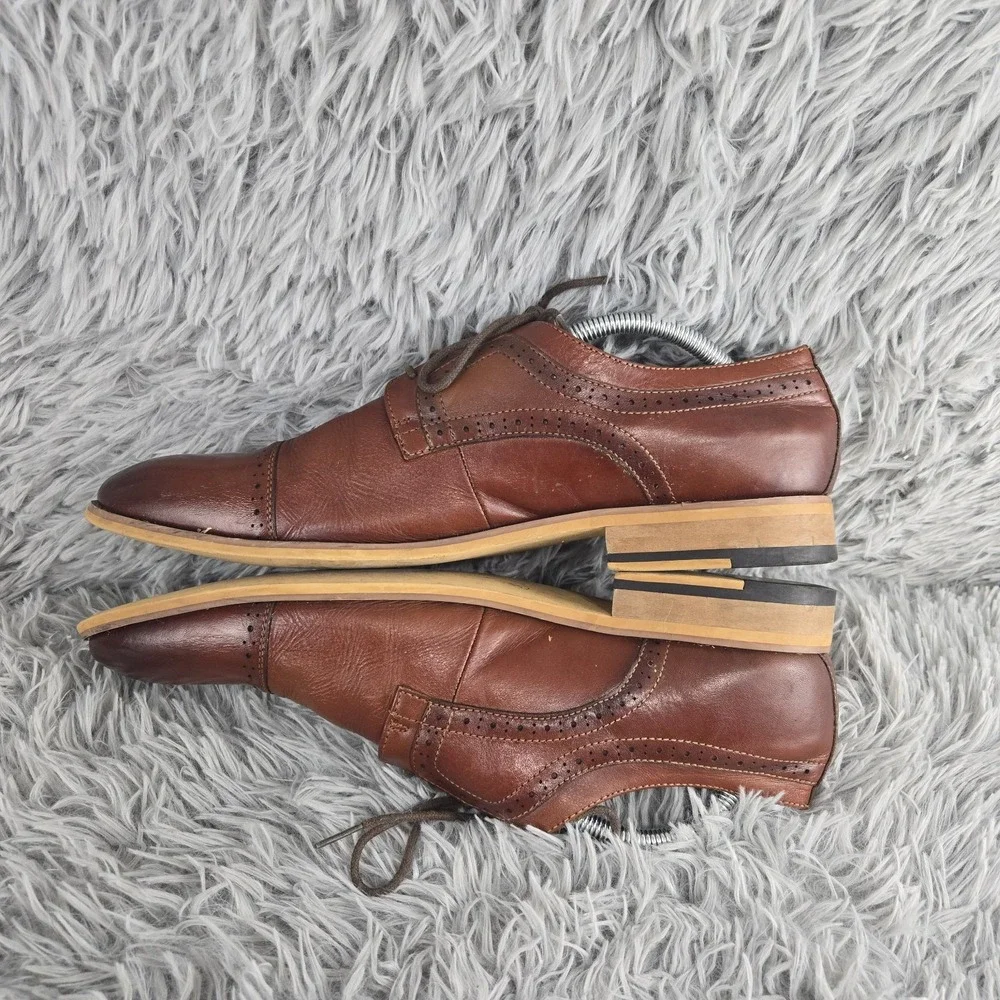 Stacy Adams Cap Toe Oxford Mens 10.5M Brown Leather Brogue Dress Shoes 25068-221